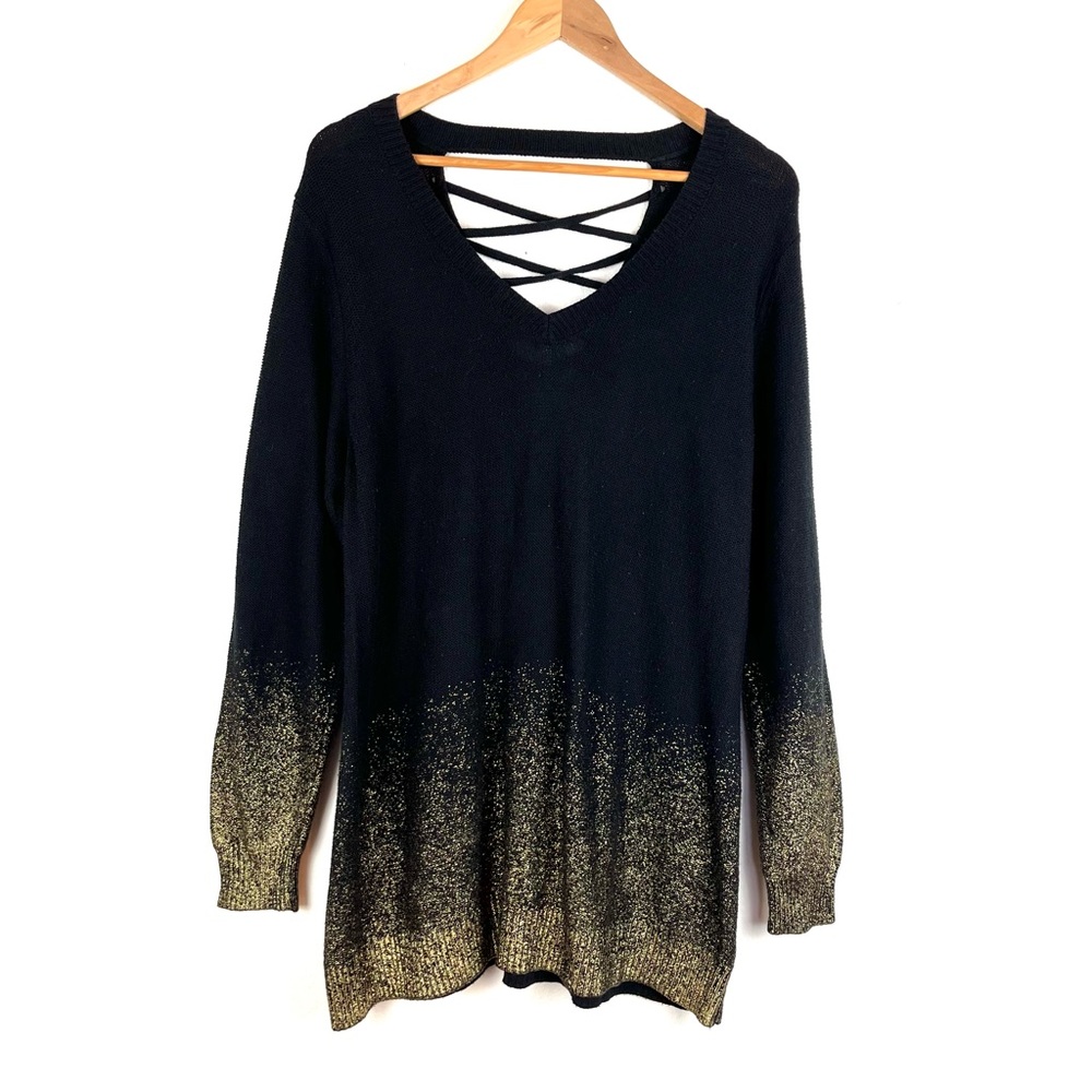torrid Black to Gold Ombre Crisscross V-Neck Sweater